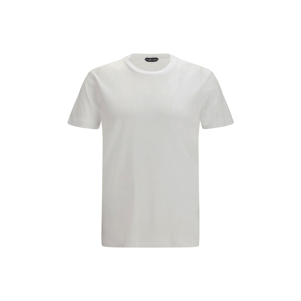 Tom Ford — T-shirt blanc perforé en coton avec col contrastant