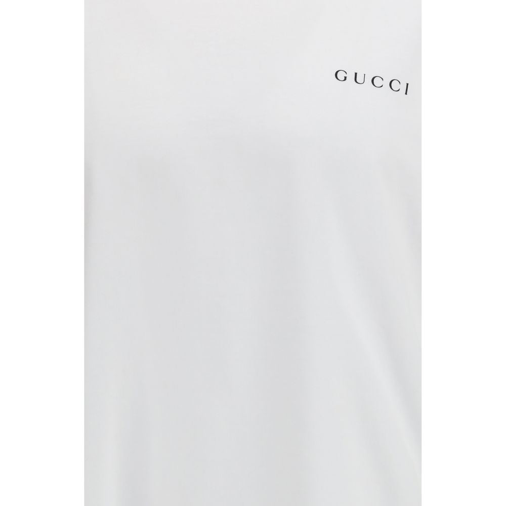 Gucci — T-shirt blanc en coton avec logo frontal et broderies au dos
