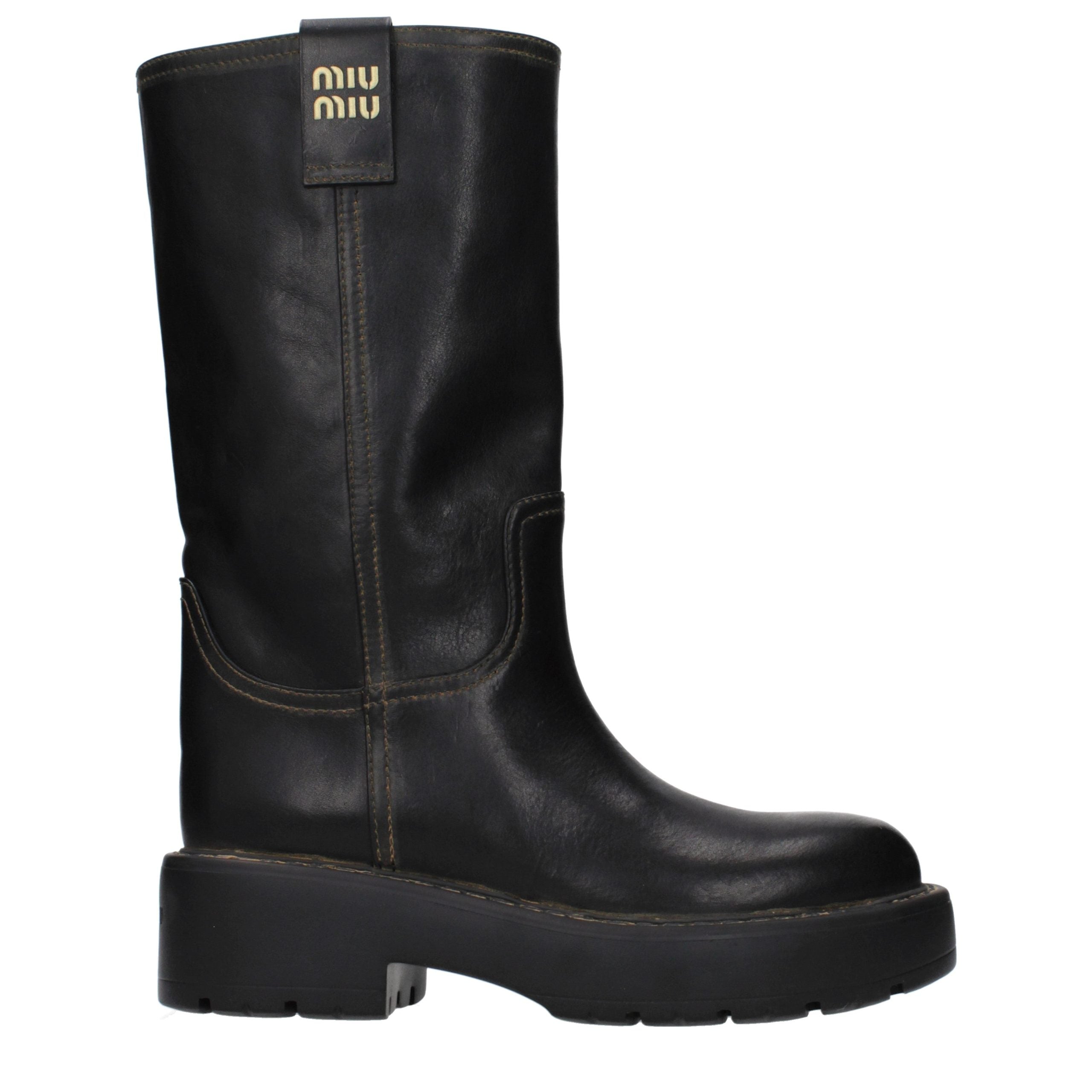 Miu Miu — Bottes noires en cuir effet vintage