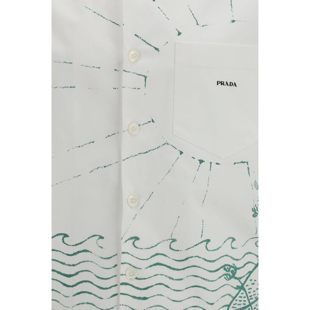 Prada — Chemise blanche en coton imprimé Wave oversize
