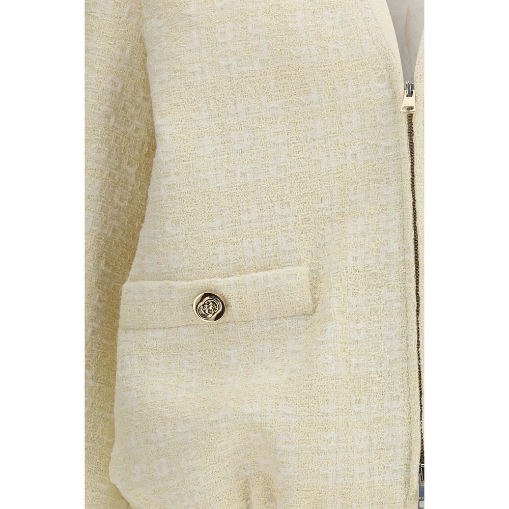 Gucci — Bomber beige en coton tweed brodé motif check