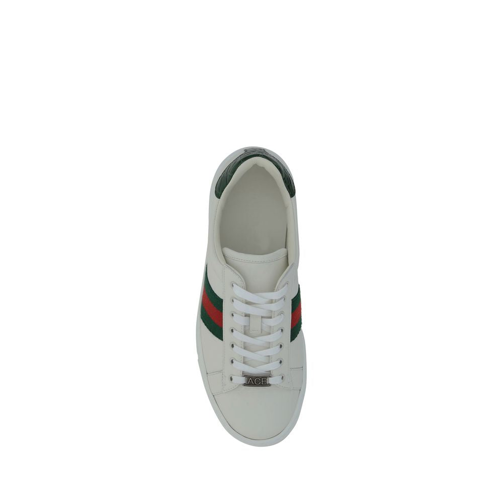 Gucci — Sneakers basses blanches en cuir de veau avec bandes Web iconiques