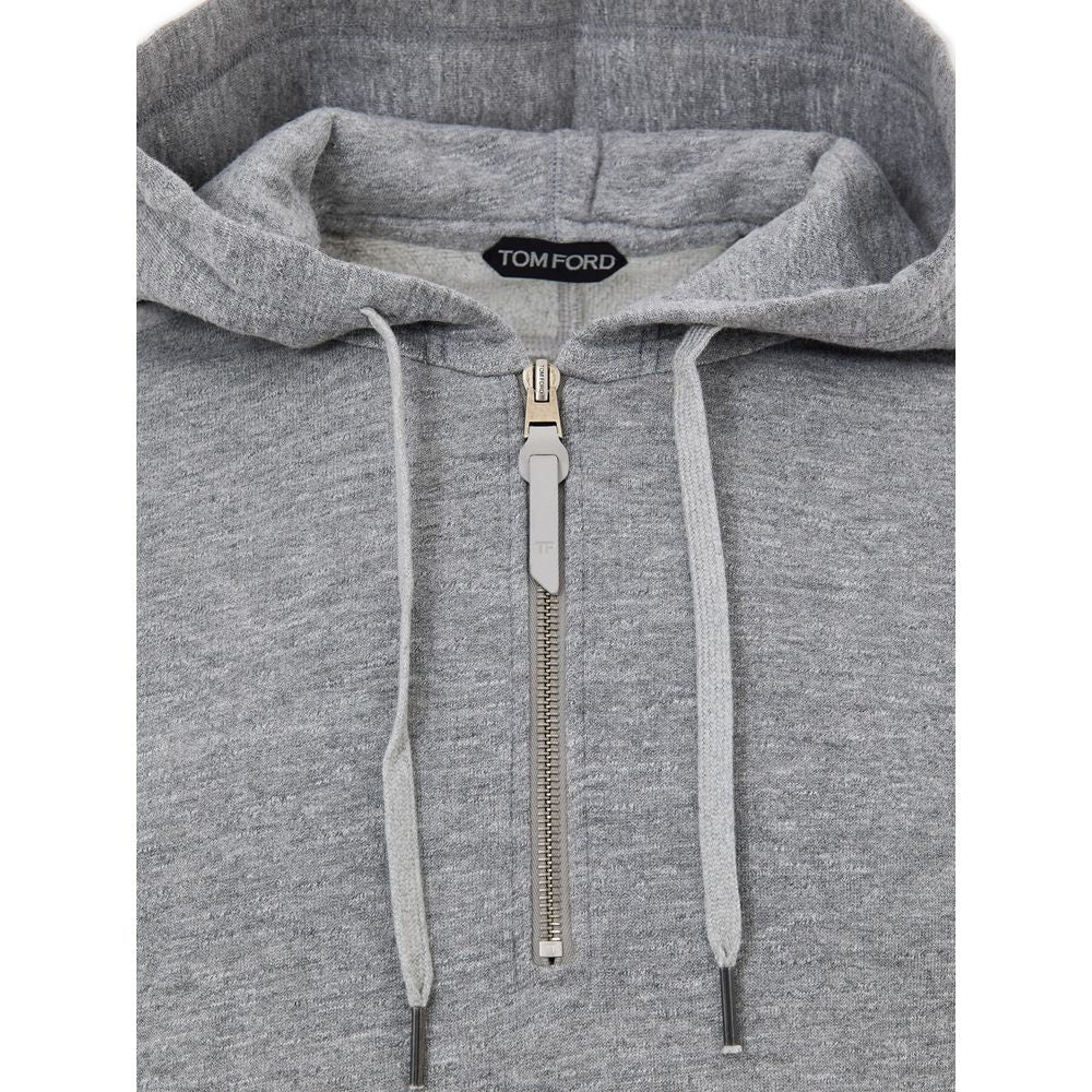 Tom Ford — Hoodie gris demi-zip en coton mélangé