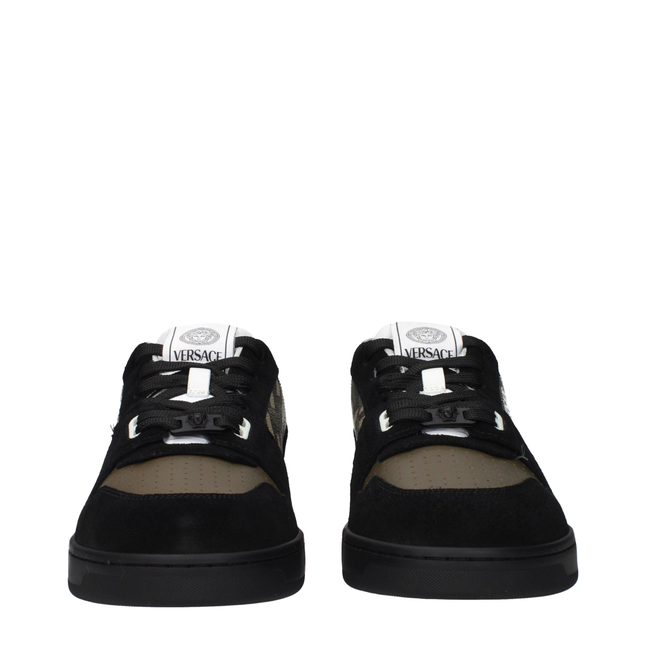 Versace — Sneakers basses vertes en tissu avec logos signature