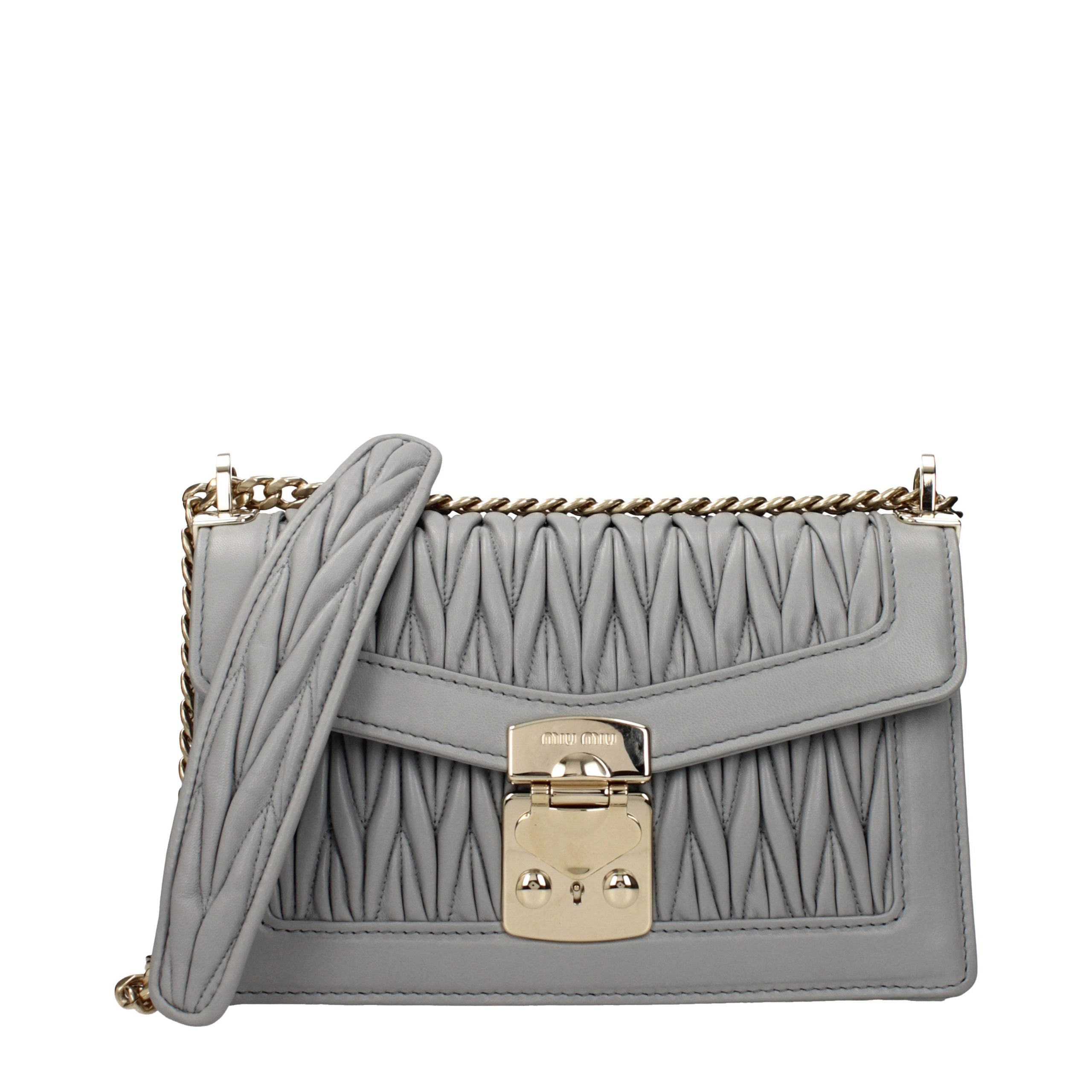 Miu Miu — Sac bandoulière gris en cuir effet vintage