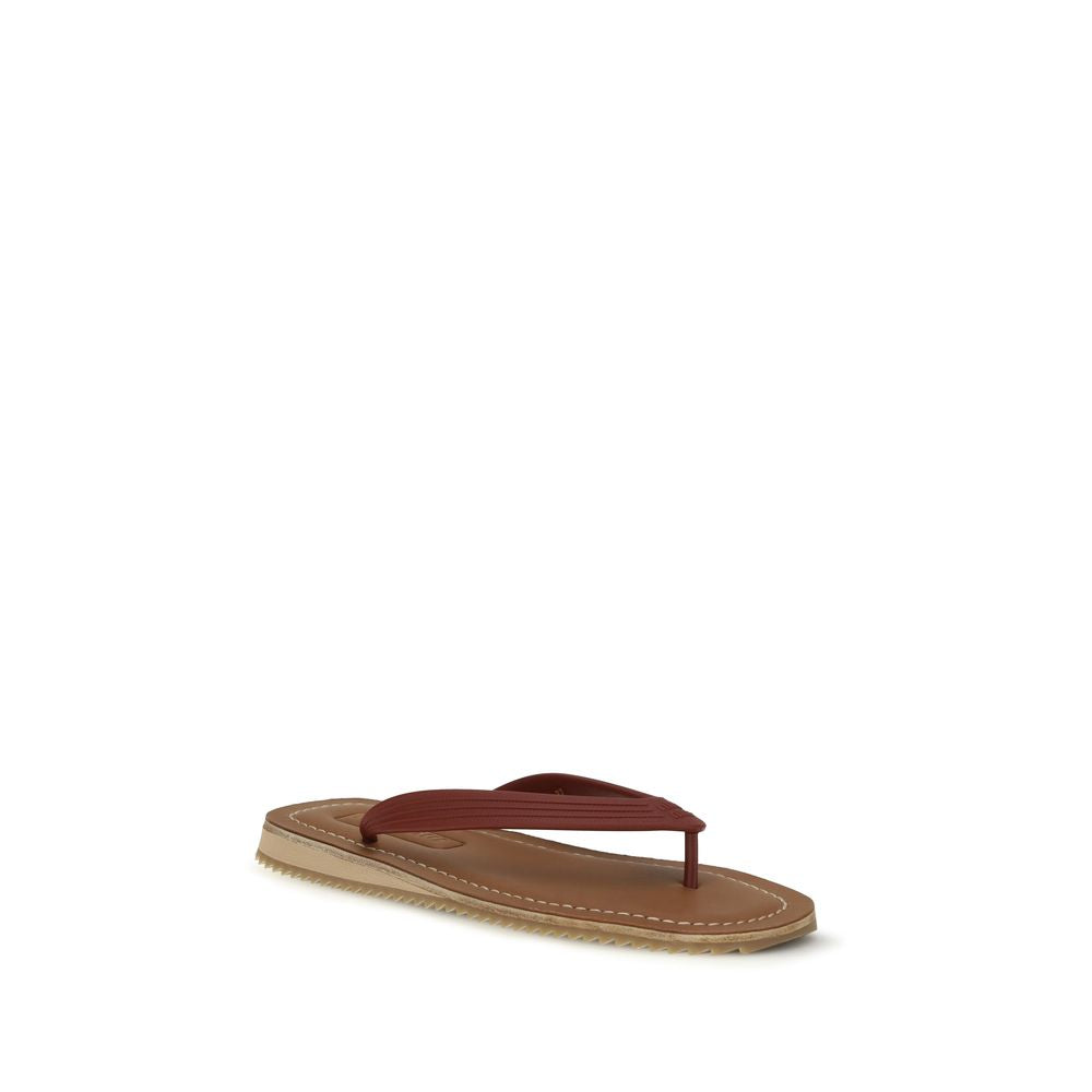 Beige Calf Leather Bos Taurus Flip-Flop Sandals