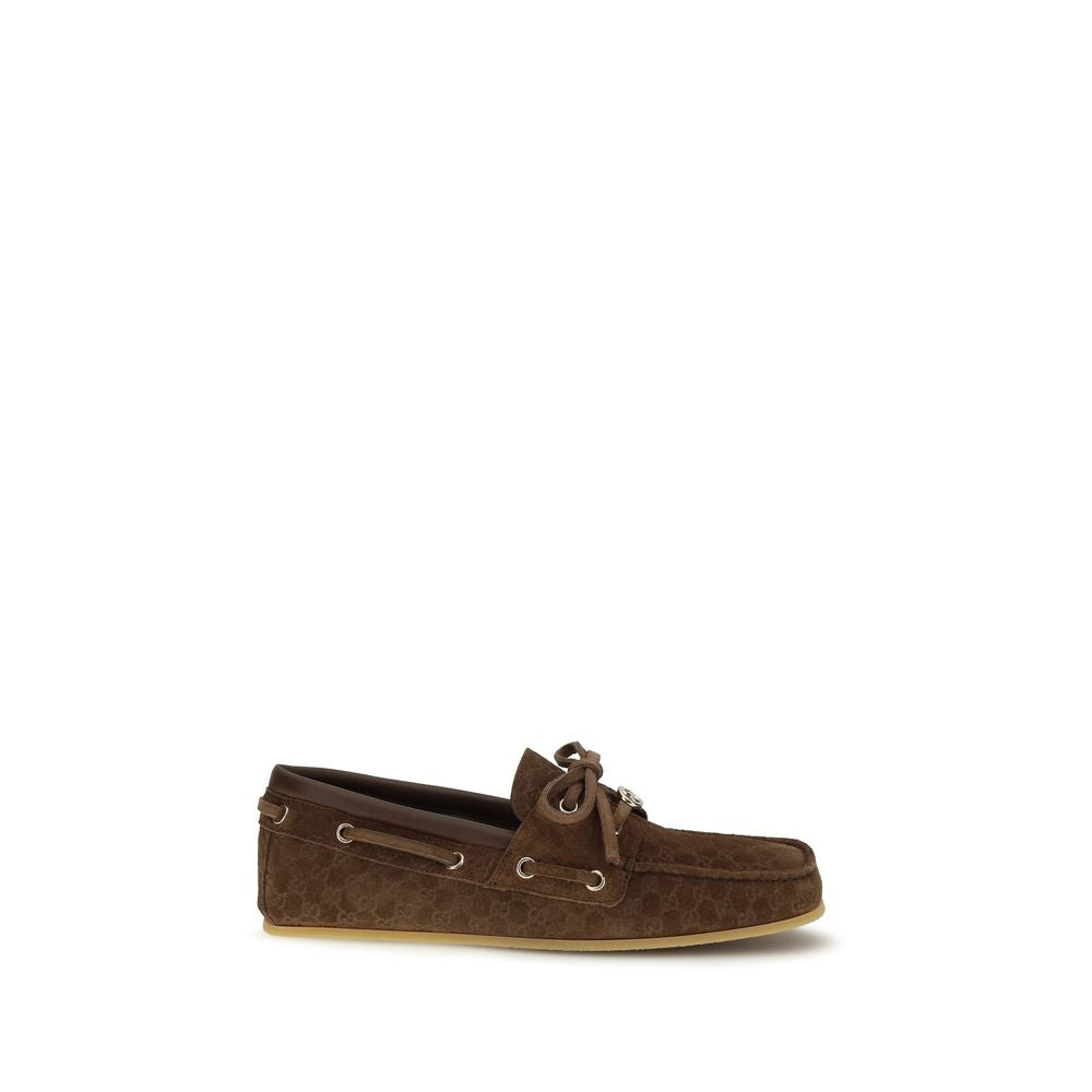 Gucci — Mocassins bateau en suède GG Supreme marron