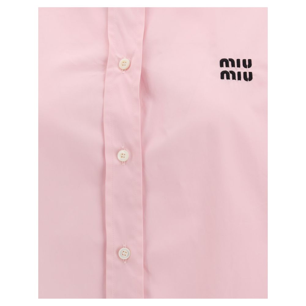 Miu Miu – Chemise cropped en coton avec finitions effilochées