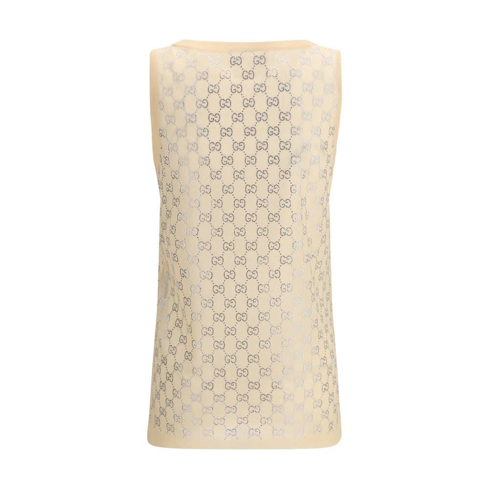 Gucci — Top sans manches en soie multicolore à motif GG scintillant