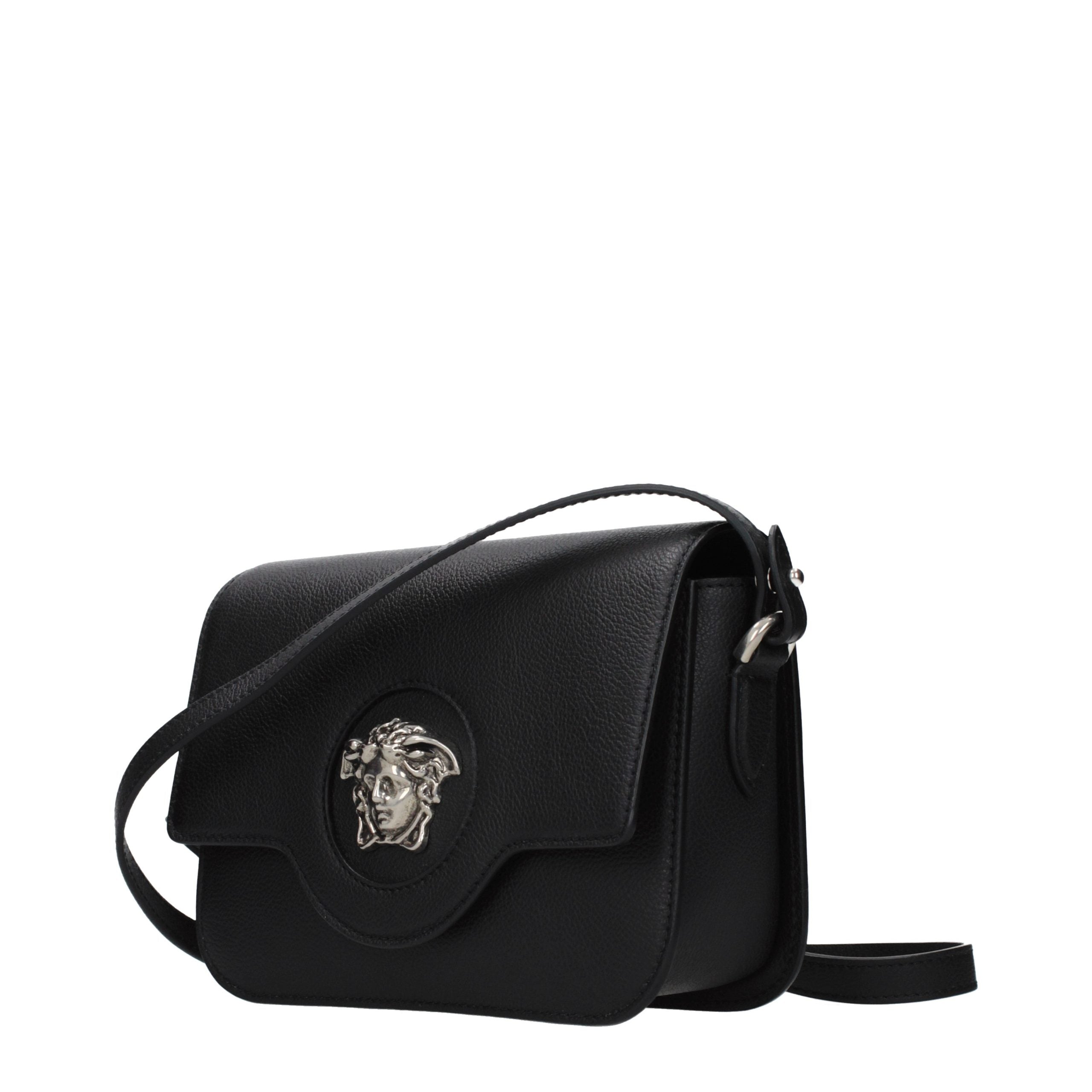 Versace – Sac crossbody en cuir noir avec détails signature