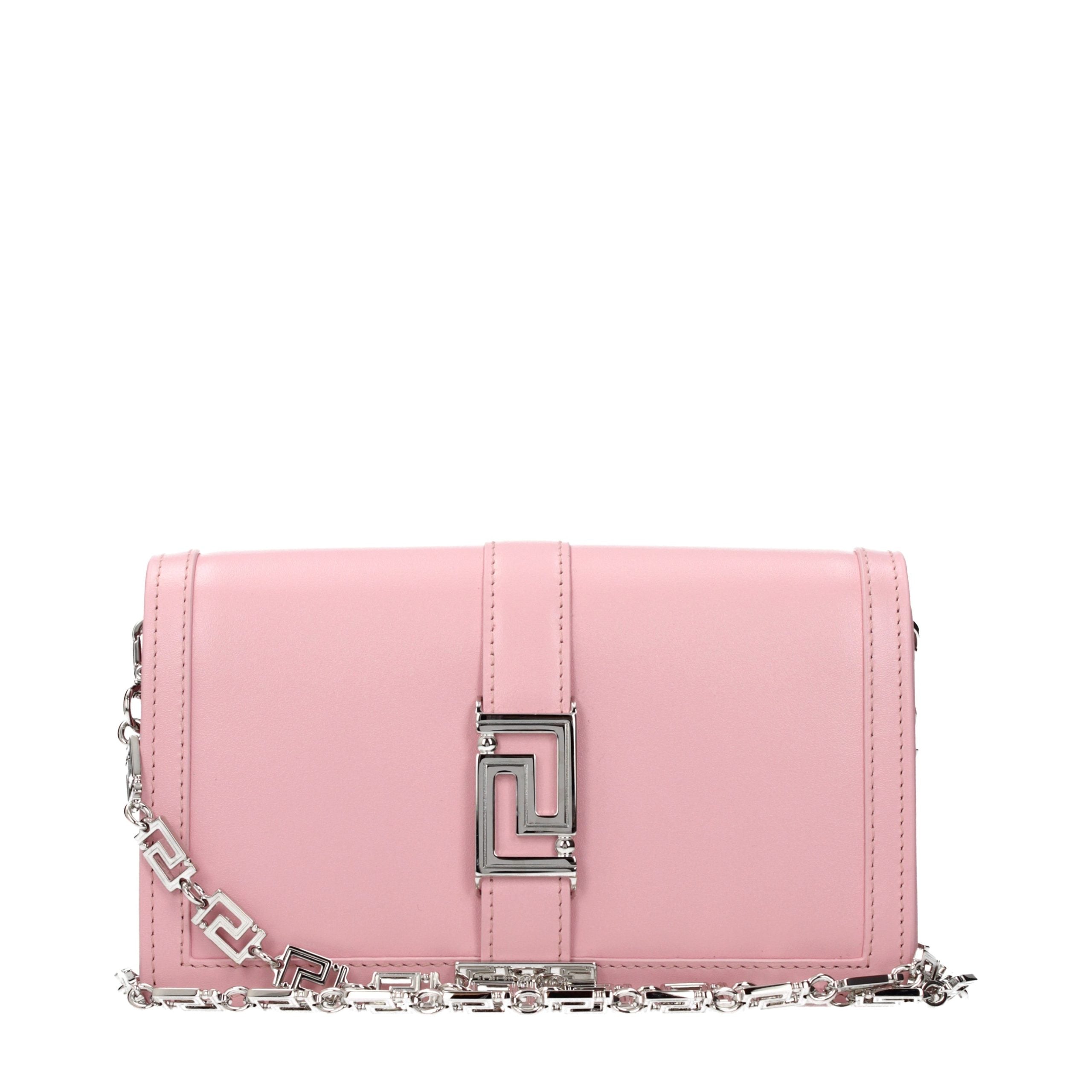 Versace – Sac porté épaule en cuir rose avec logo signature