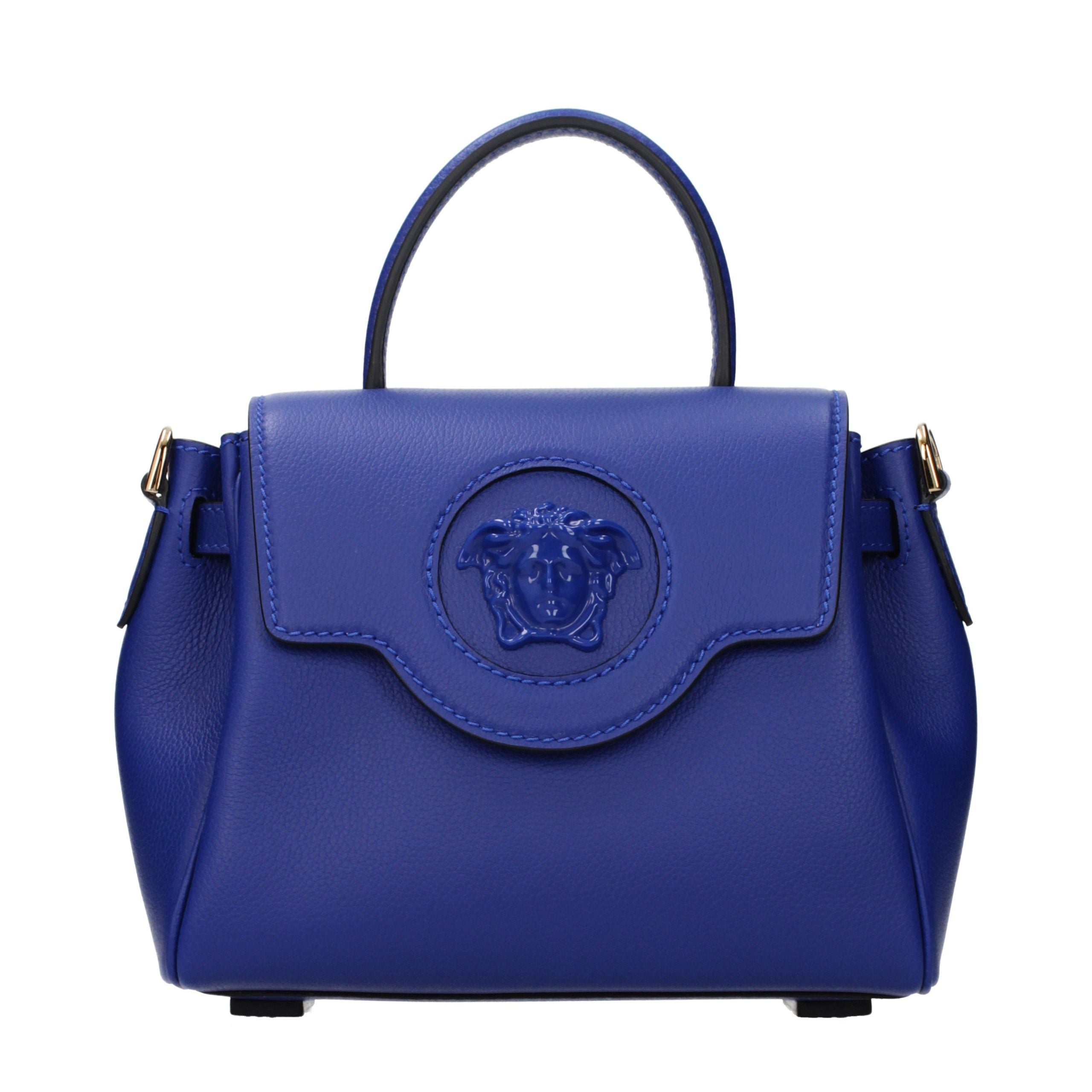 Versace – Sac à main en cuir bleu avec détails signature