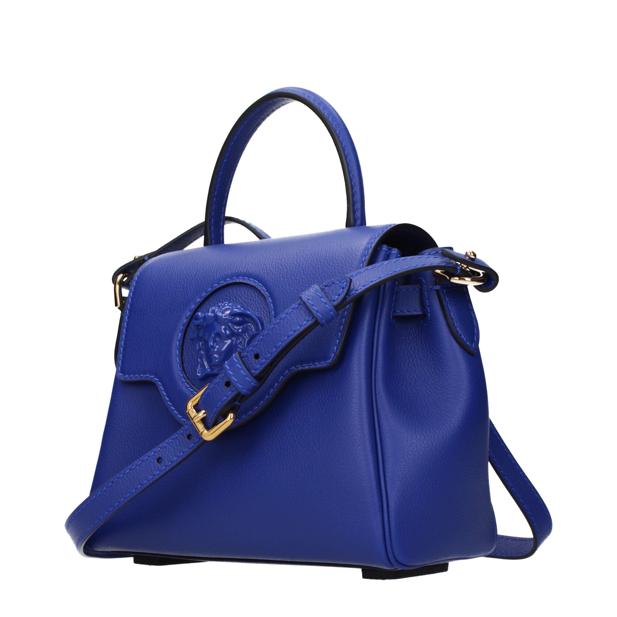 Versace – Sac à main en cuir bleu avec détails signature