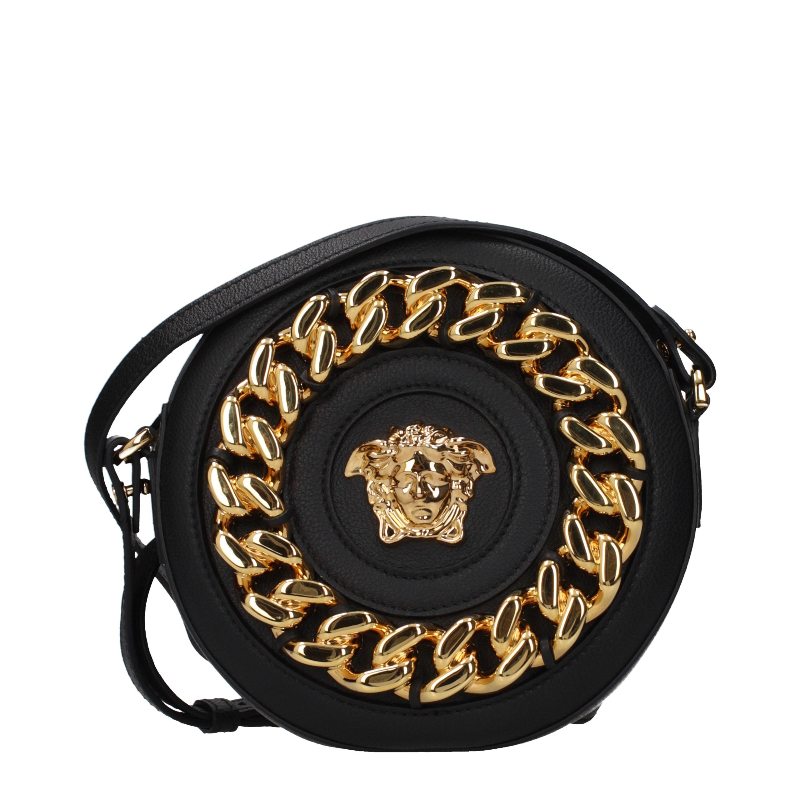 Versace – Sac crossbody en cuir noir avec détails signature
