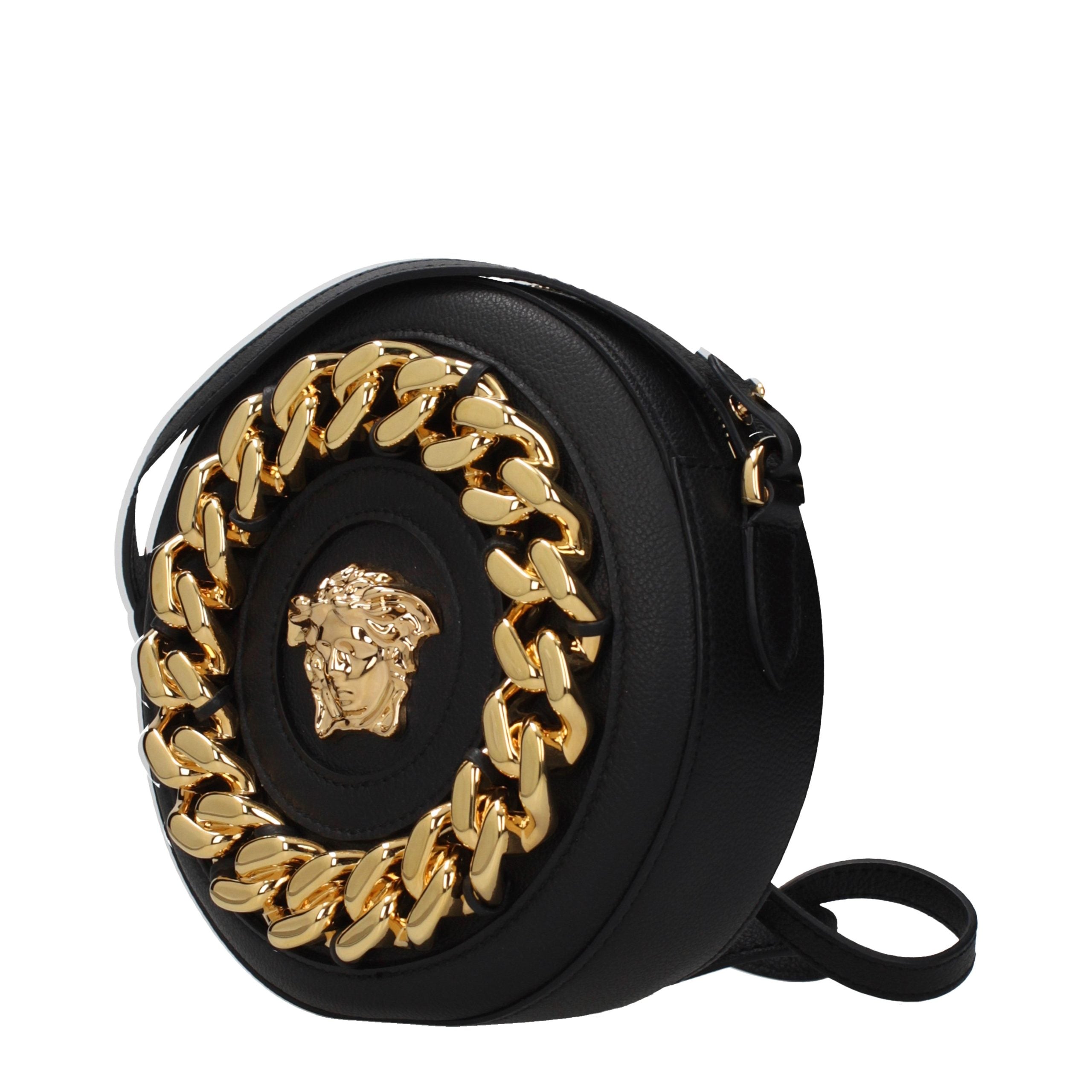 Versace – Sac crossbody en cuir noir avec détails signature