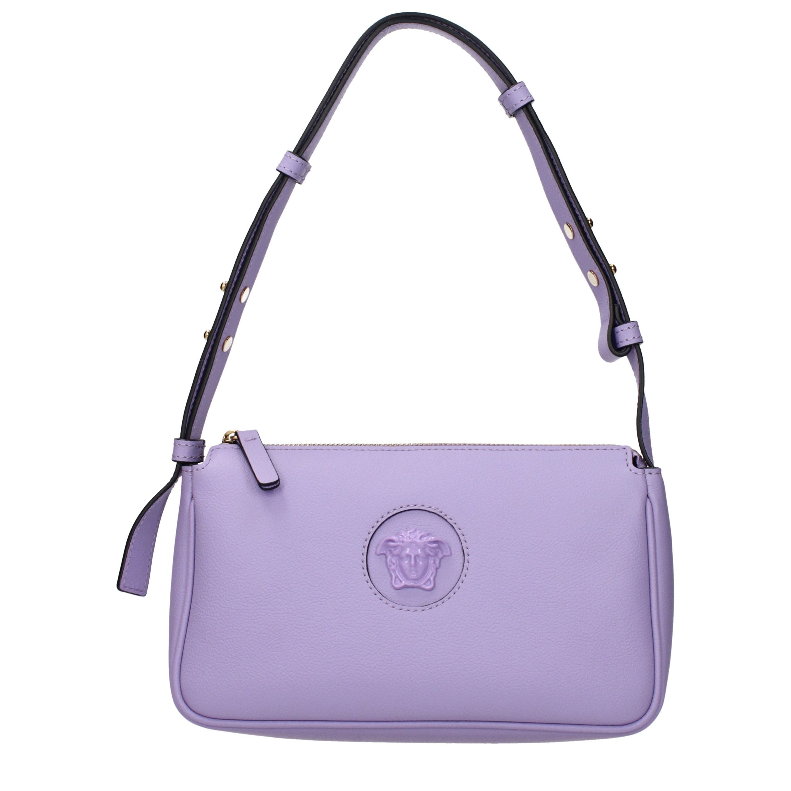 Versace – Sac porté épaule en cuir violet avec détails signature