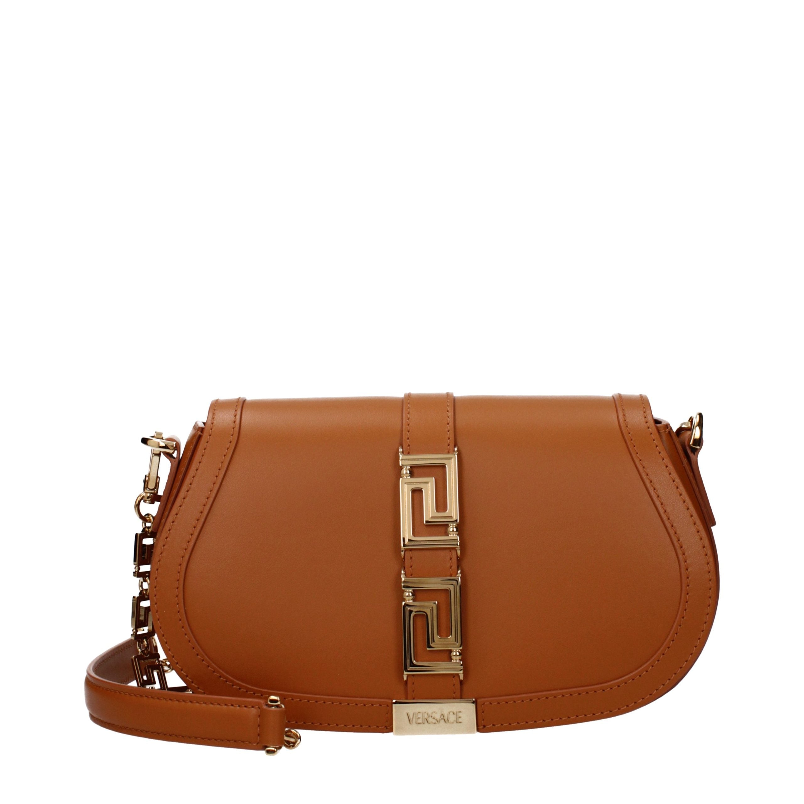 Versace – Sac porté épaule en cuir brun avec logo signature