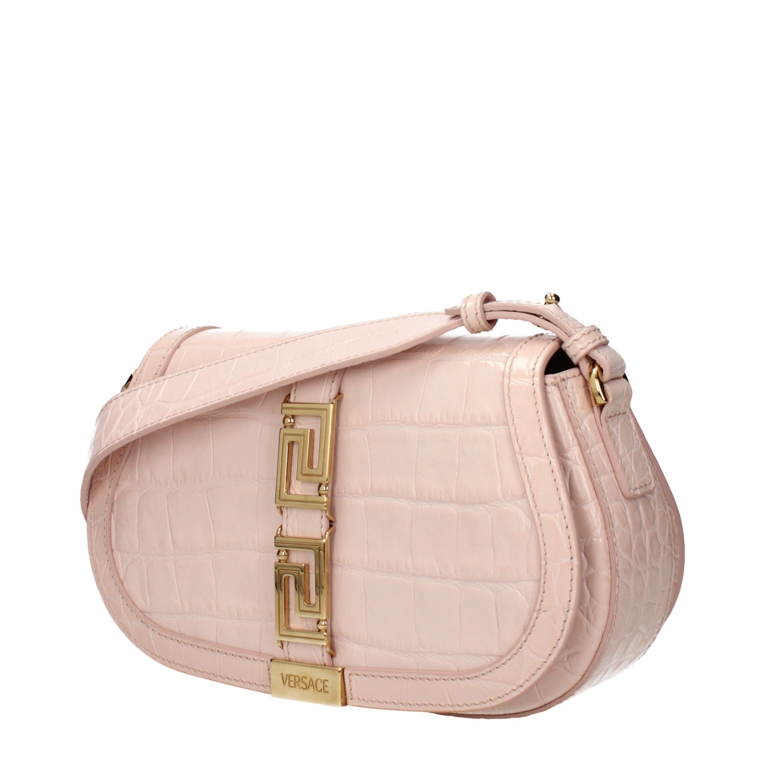 Versace – Sac porté épaule en cuir rose avec logo signature