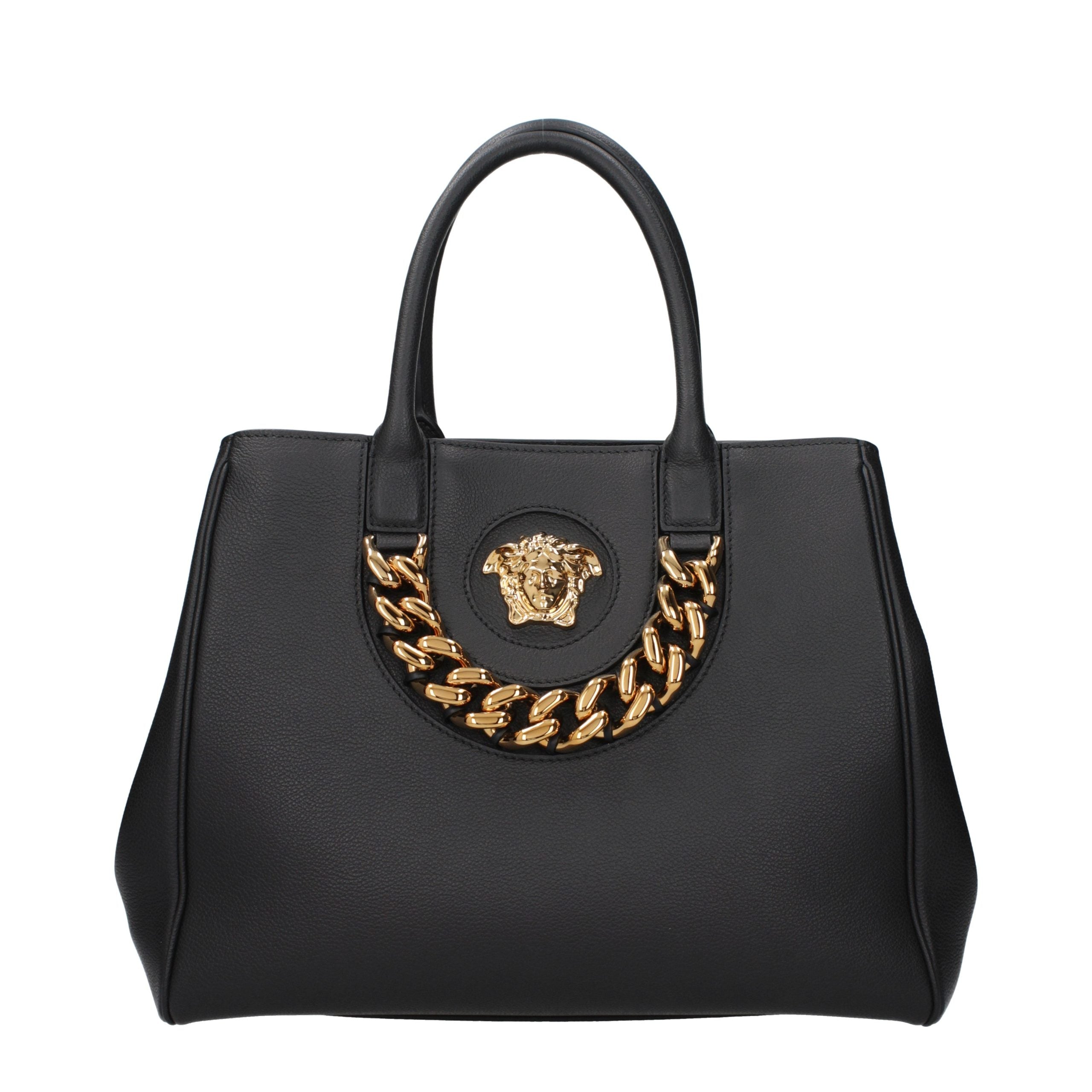 Versace – Sac à main en cuir noir avec détails signature