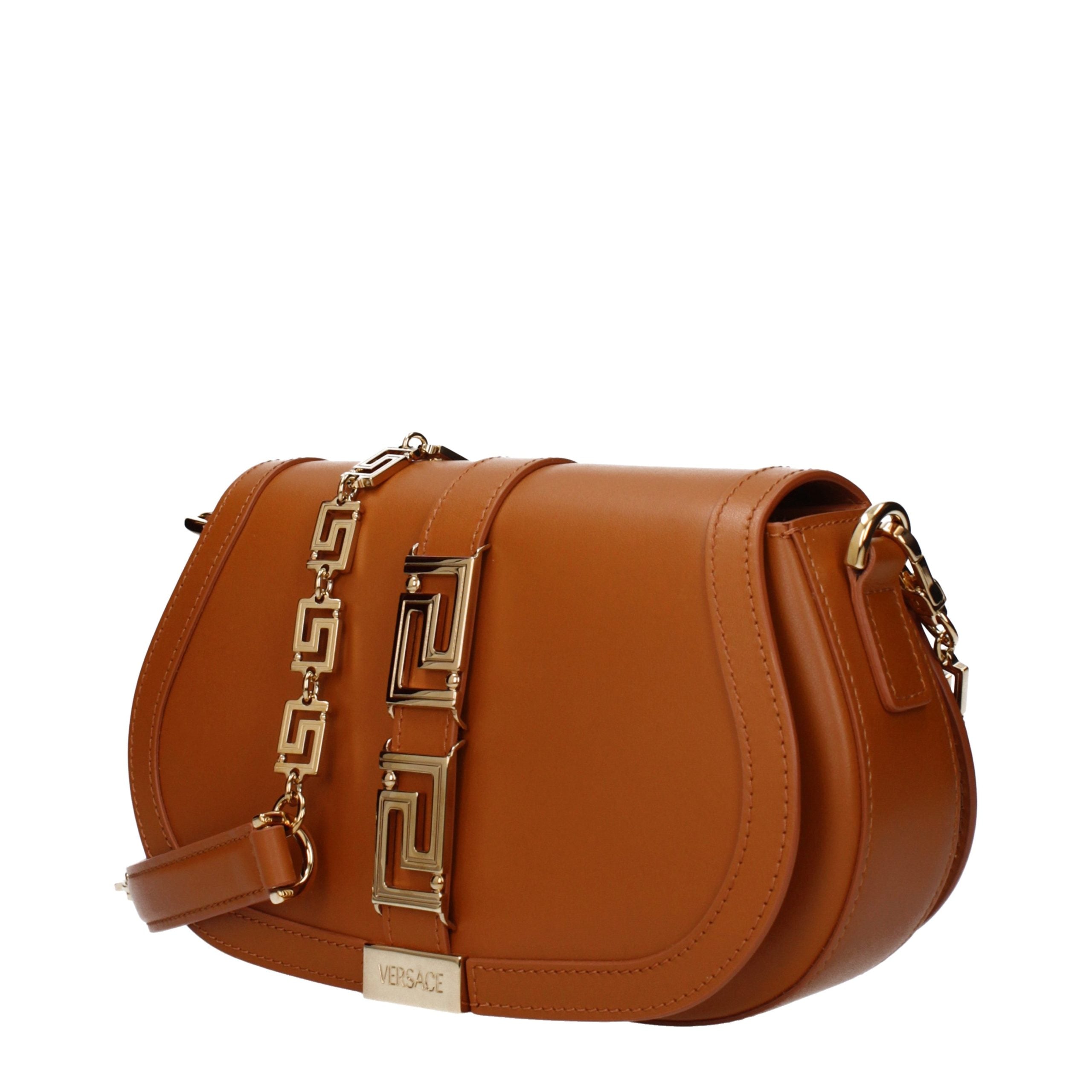 Versace – Sac porté épaule en cuir brun avec logo signature
