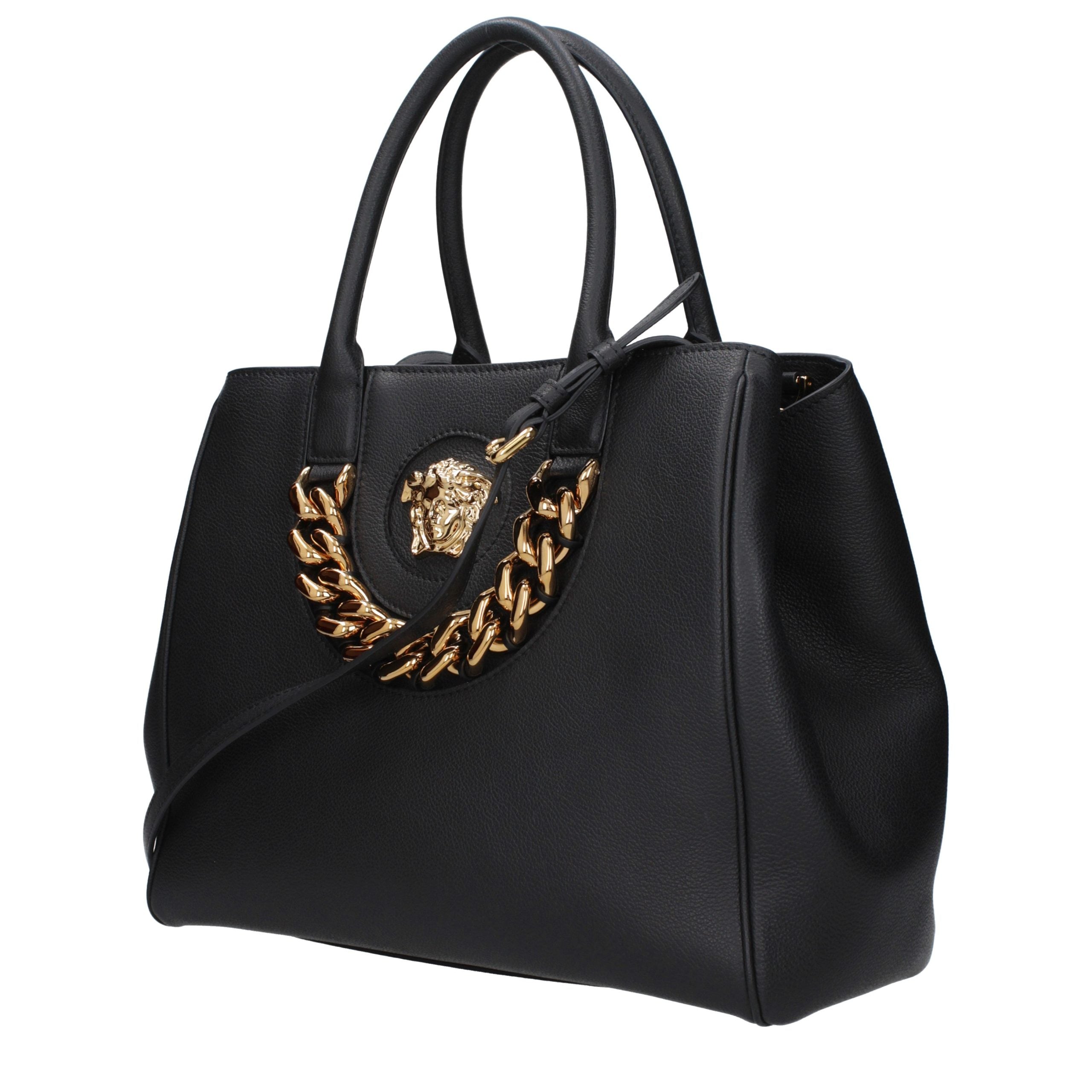 Versace – Sac à main en cuir noir avec détails signature