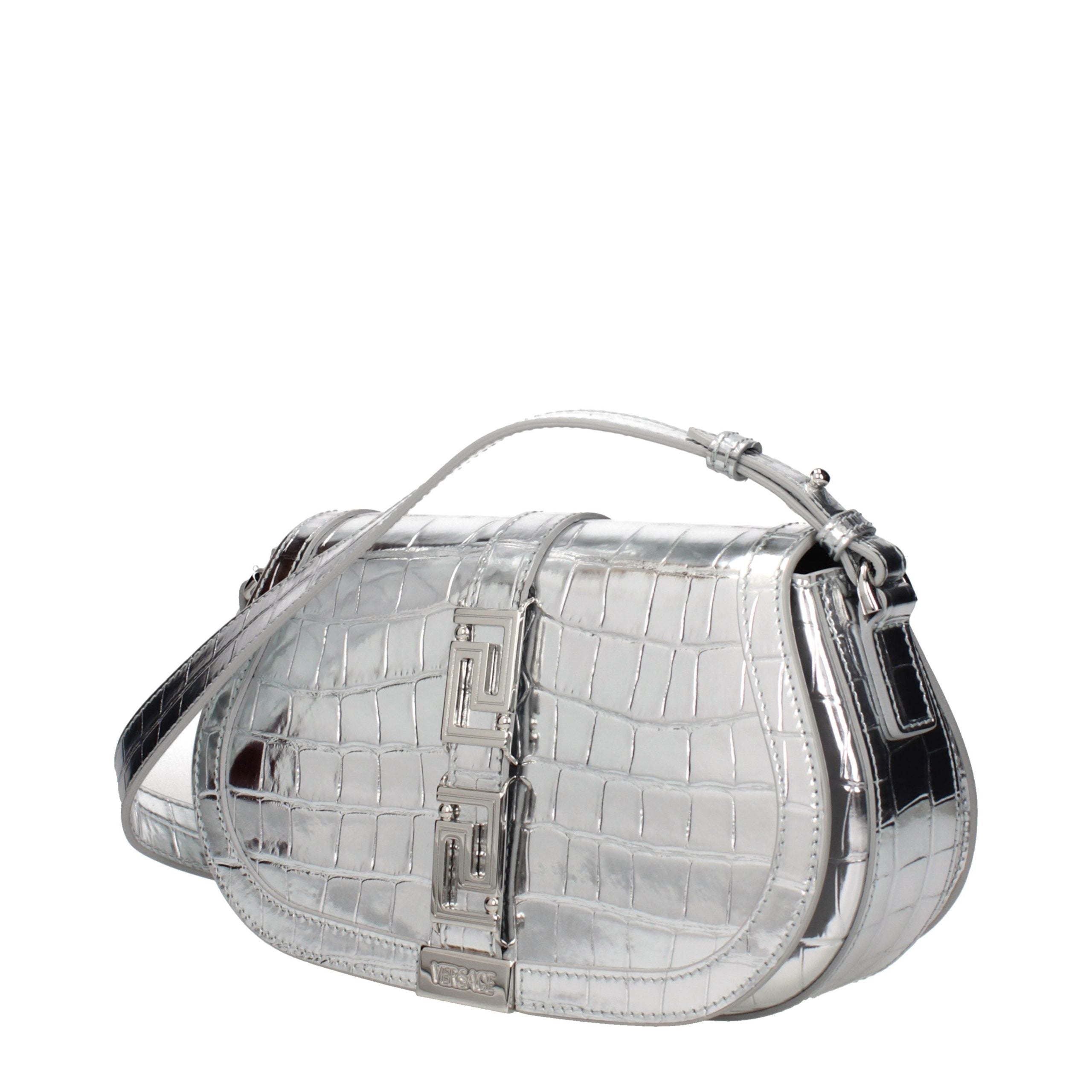 Versace – Sac porté épaule en cuir argenté avec logo signature