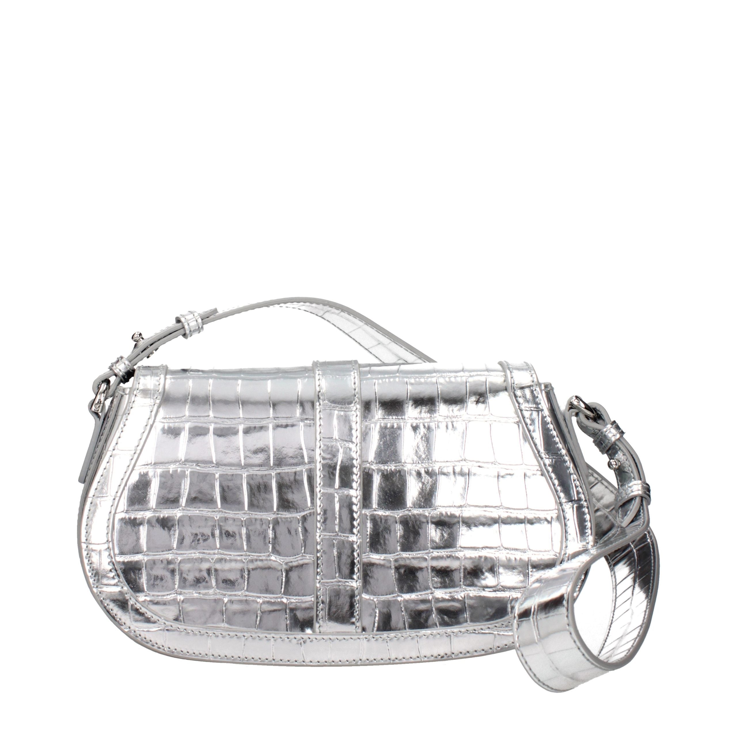 Versace – Sac porté épaule en cuir argenté avec logo signature