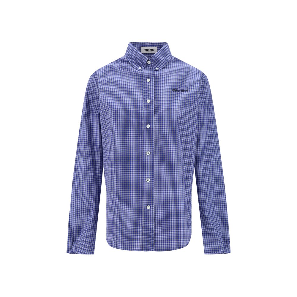 Miu Miu — Chemise en coton bleu à motif géométrique et monogramme brodé