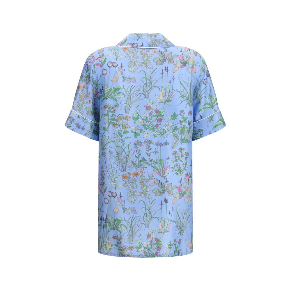Gucci – Chemise en twill de soie imprimé floral avec col ouvert