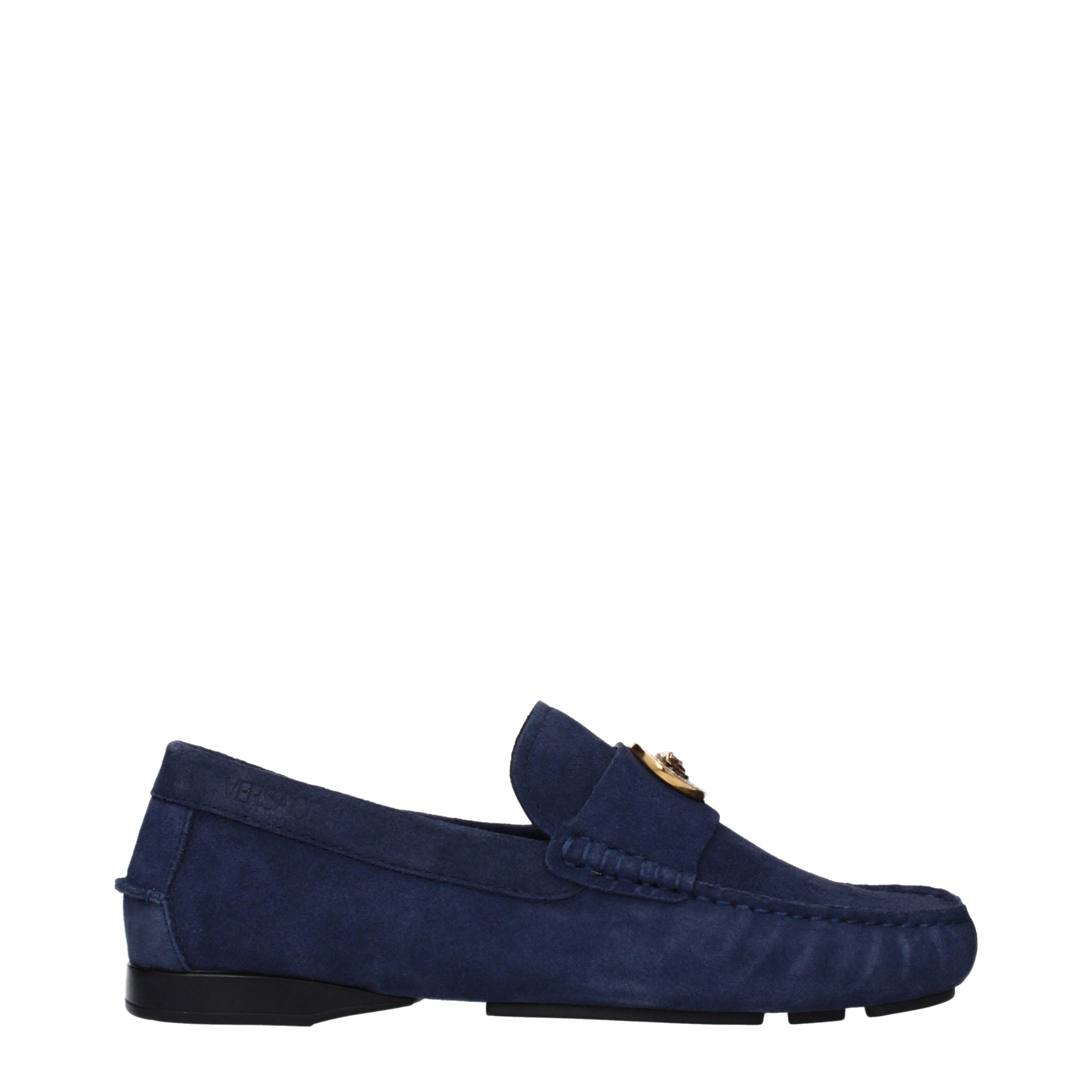 Versace – Loafers en suède bleu à détail signature