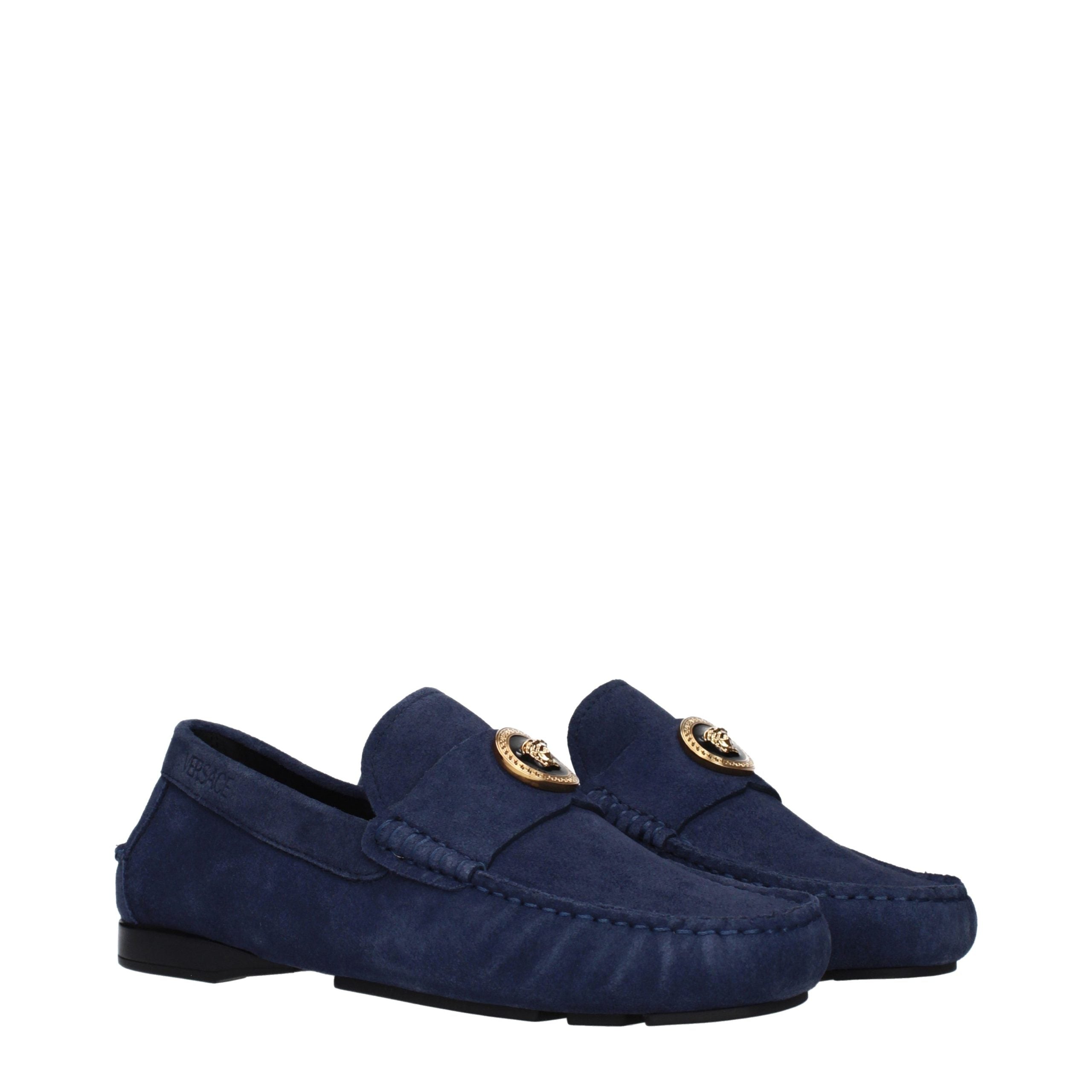 Versace – Loafers en suède bleu à détail signature