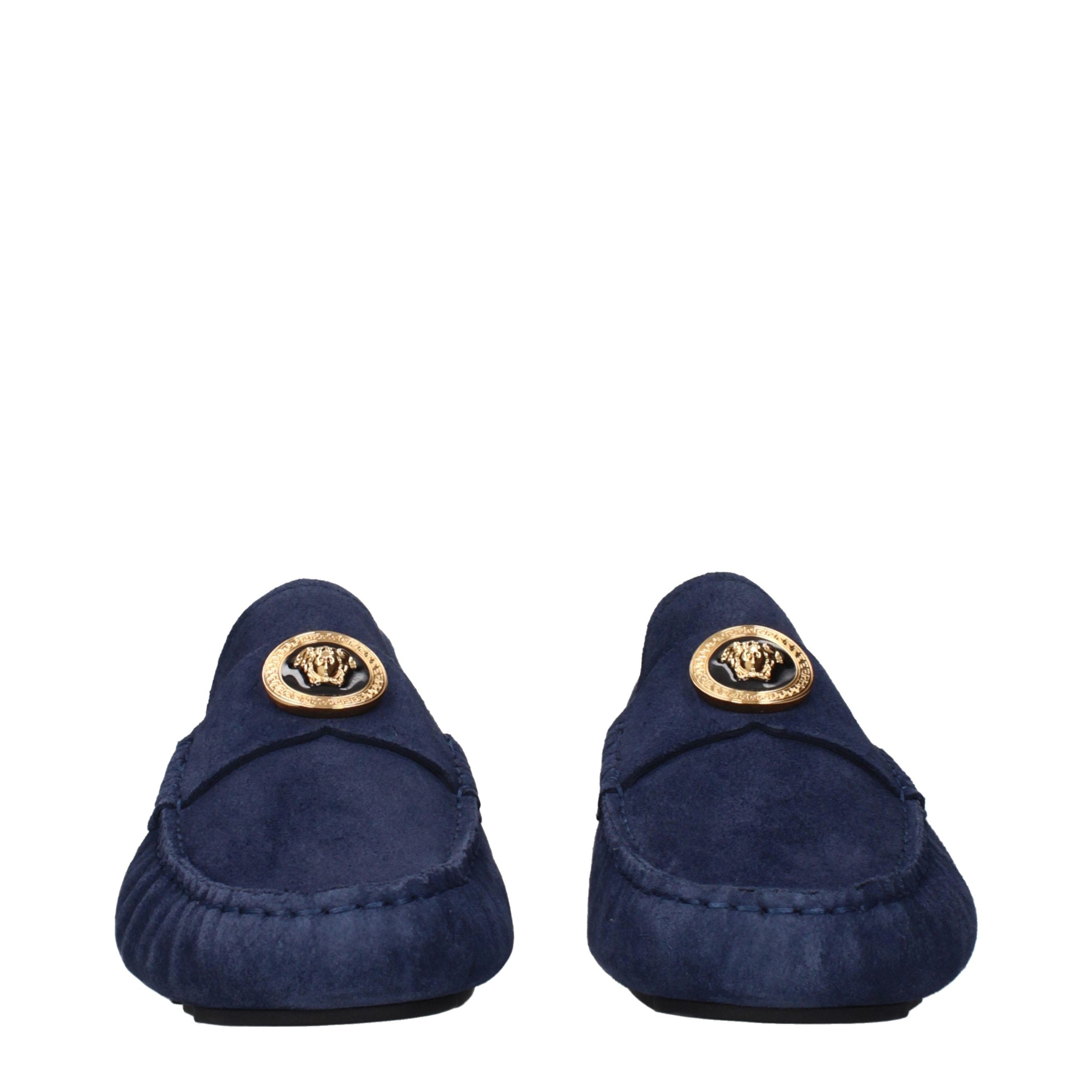 Versace – Loafers en suède bleu à détail signature