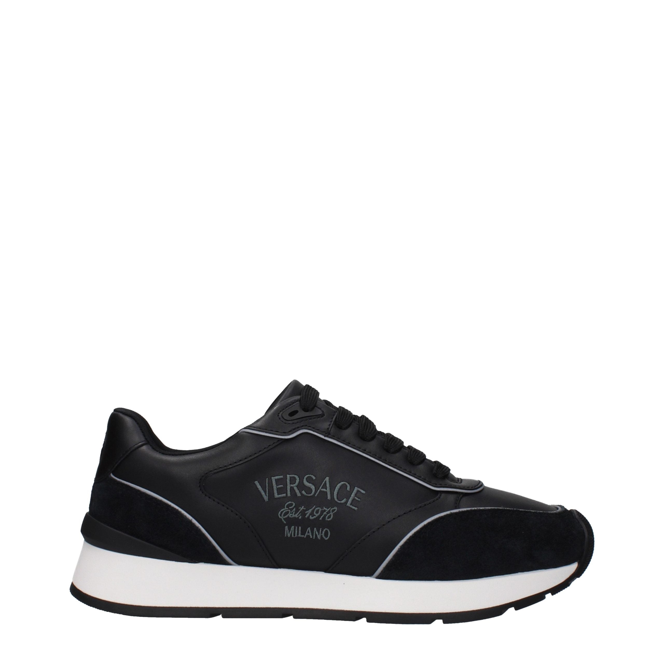 Versace – Sneakers en cuir noir avec logos signature