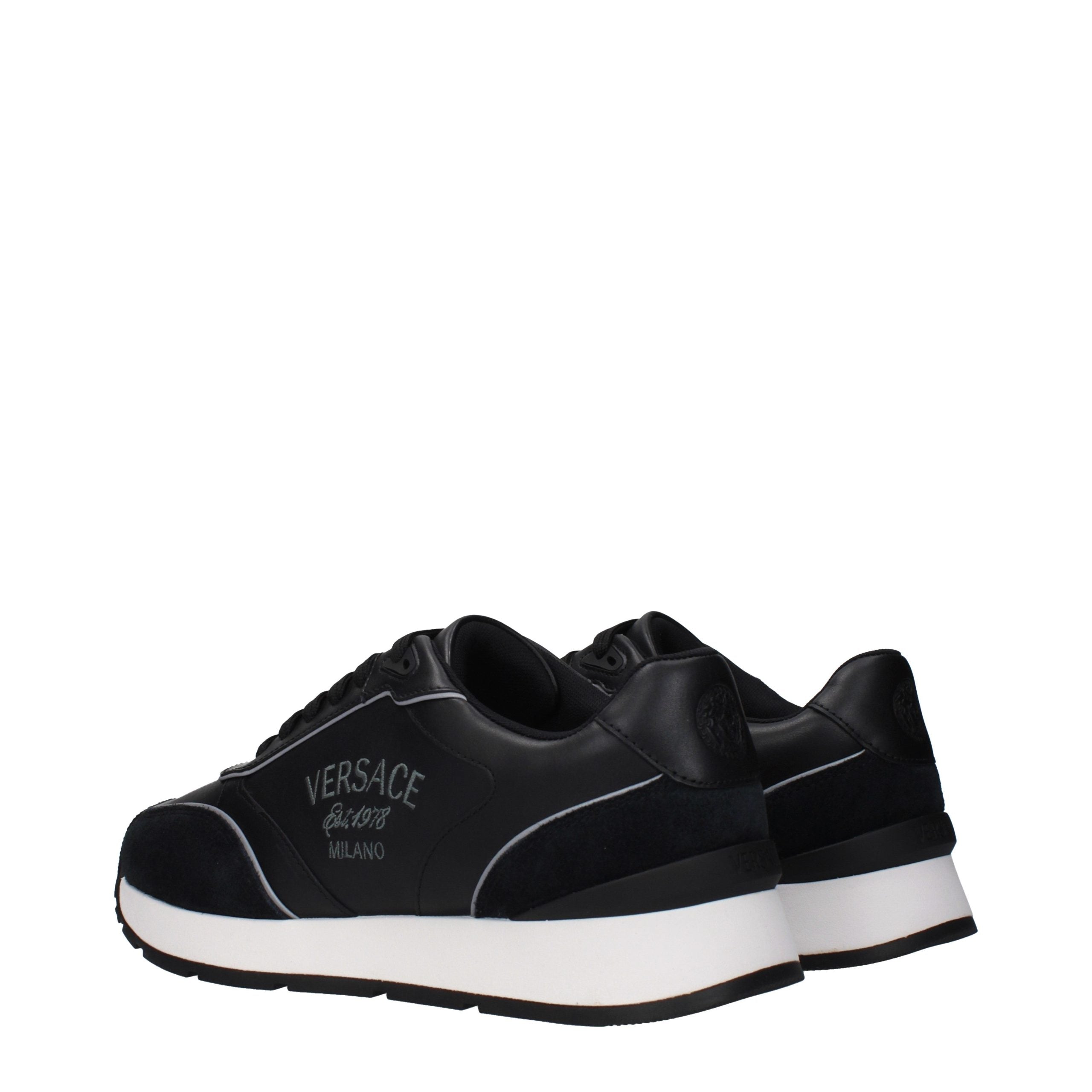 Versace – Sneakers en cuir noir avec logos signature