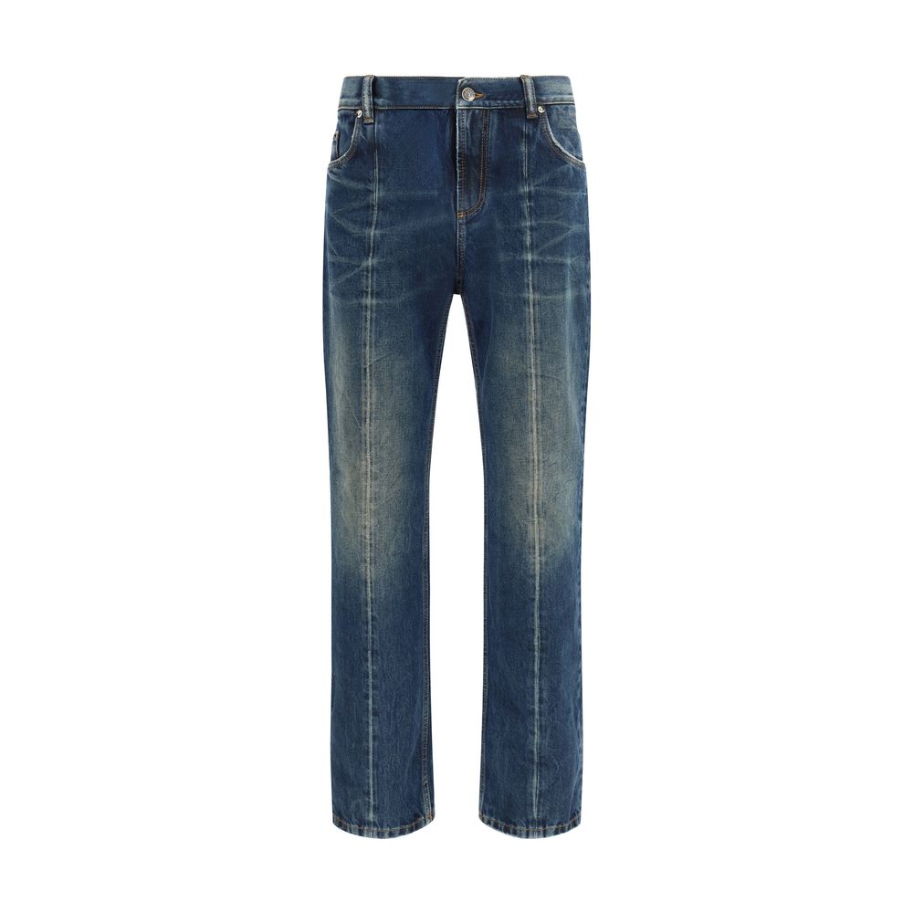 Versace – Jean droit en denim stonewashed avec détail Medusa 3D