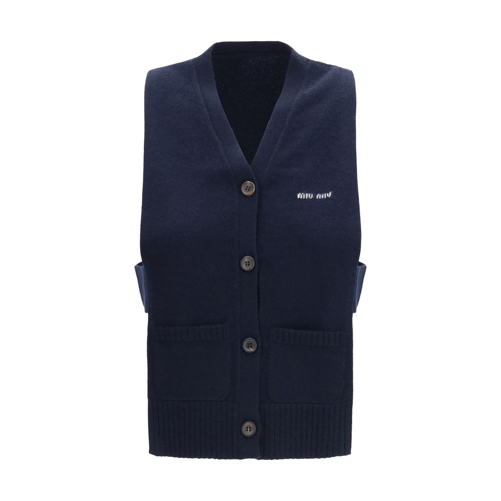 Miu Miu – Gilet cardigan en cachemire à logo intarsia