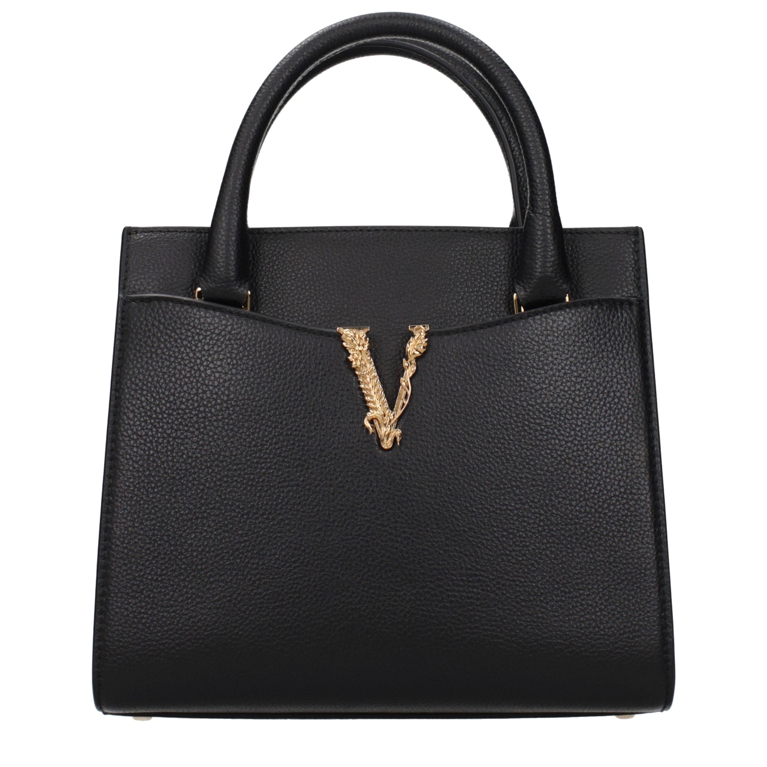 Versace – Sac à main en cuir noir avec détails logo