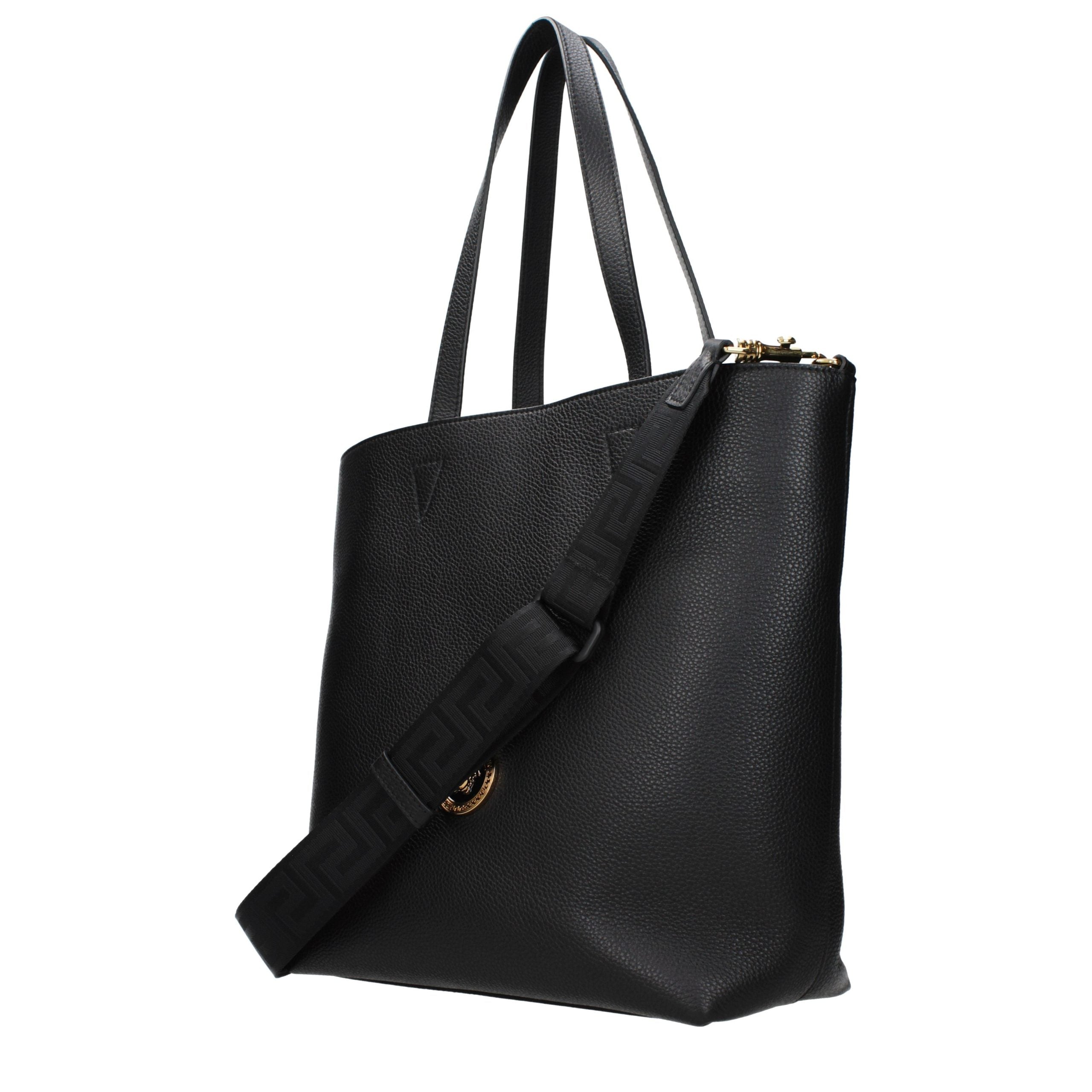 Versace – Sac porté épaule en cuir noir avec pochette intérieure