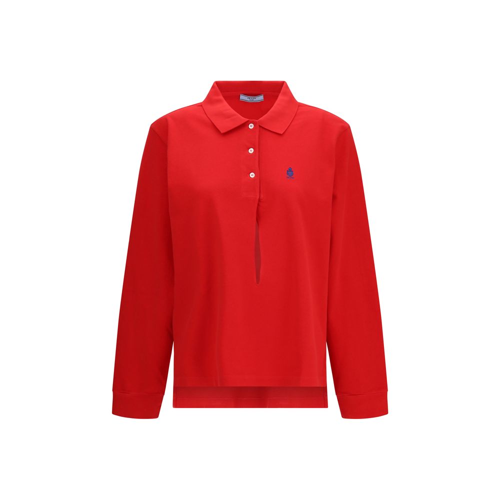 Prada – Polo manches longues en piqué de coton avec col V