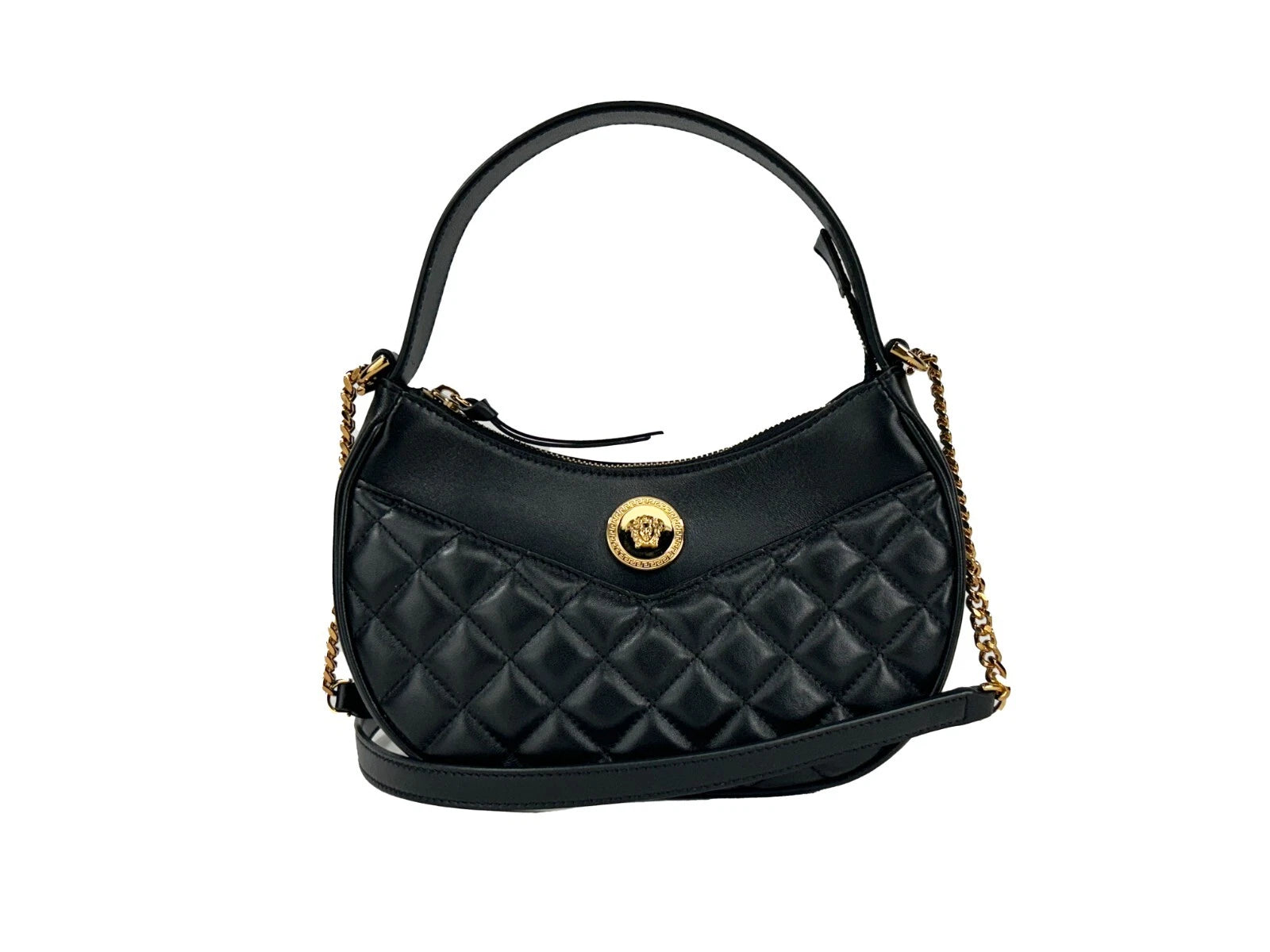 Versace – Sac crossbody Half Moon matelassé en cuir noir