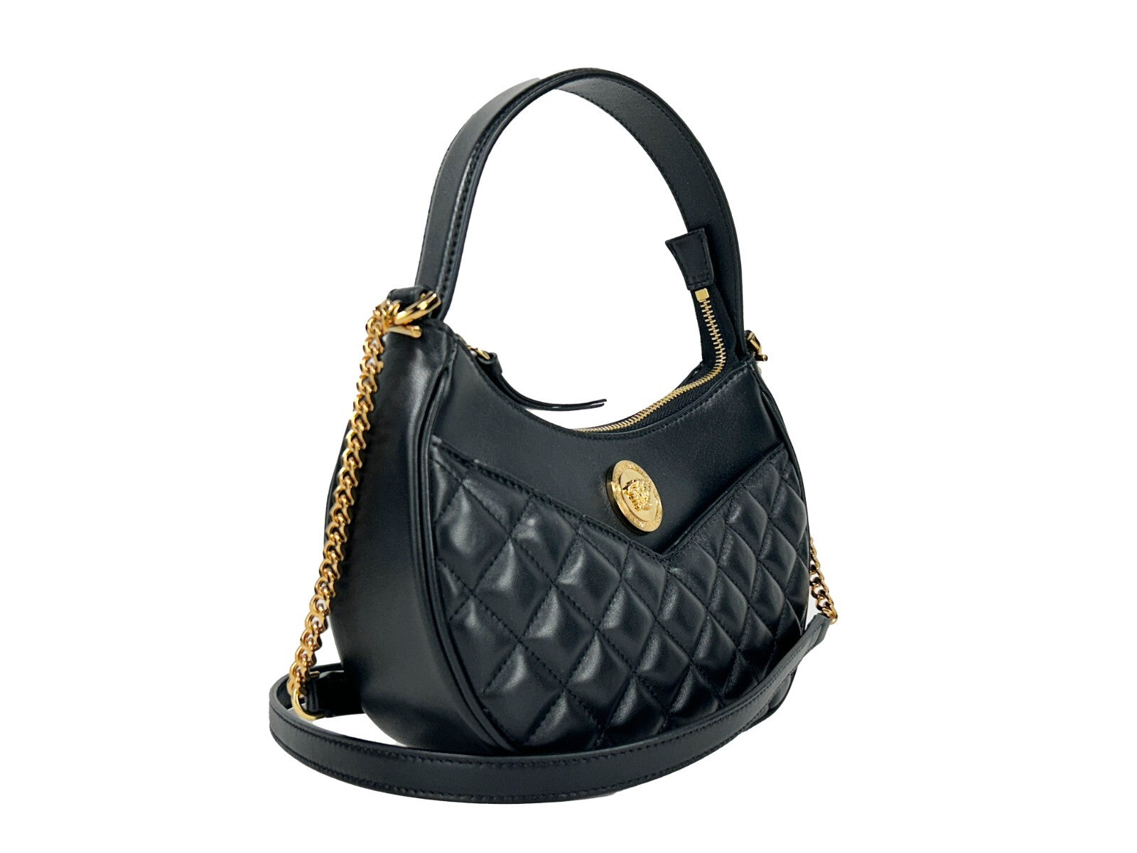 Versace – Sac crossbody Half Moon matelassé en cuir noir