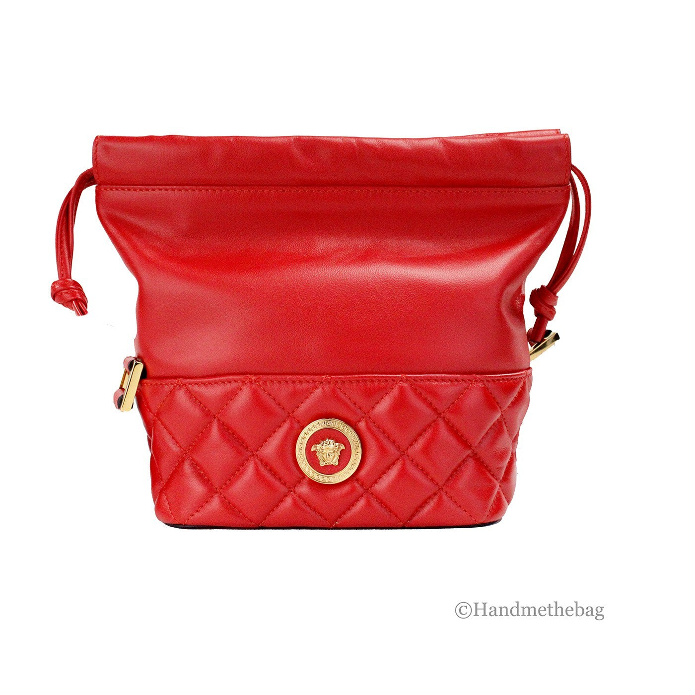 Versace – Sac seau matelassé en cuir rouge avec Medusa