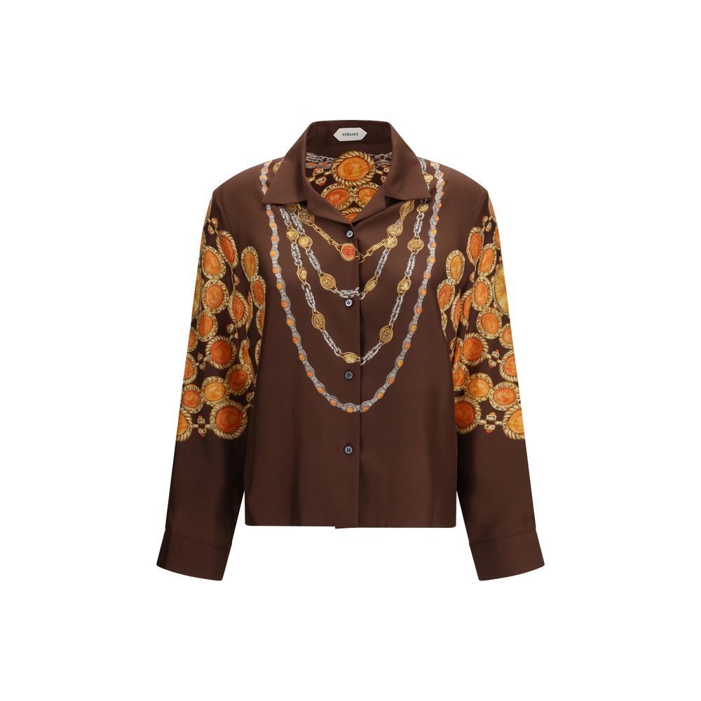 Versace — Chemise en tissu marron à imprimé chaîne