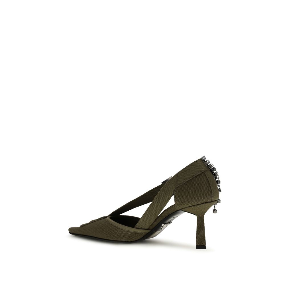 Prada — Escarpins à talon haut en coton bicolore ornés de cristaux