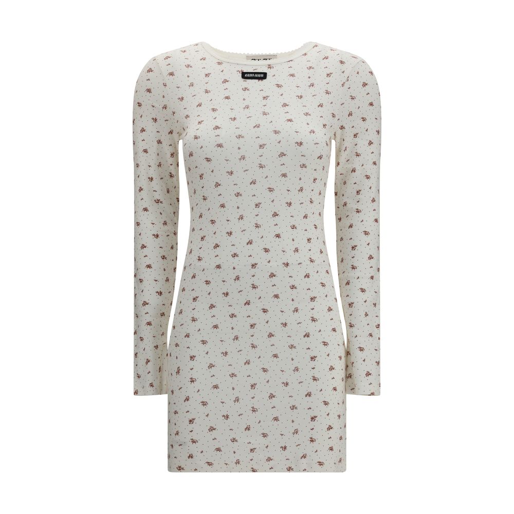 Miu Miu – Robe en jersey côtelé avec imprimé “Flowers”