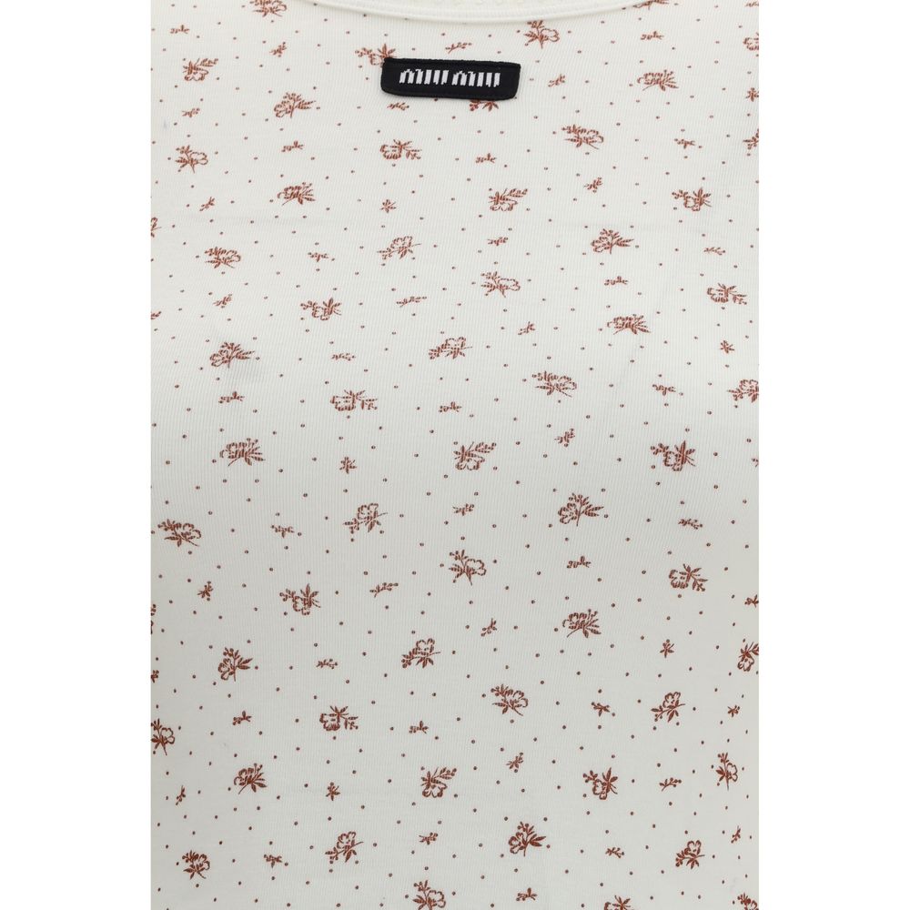 Miu Miu – Robe en jersey côtelé avec imprimé “Flowers”