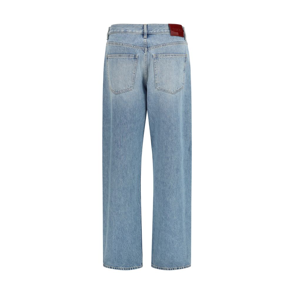 Gucci – Jean en denim bleu délavé avec label Rosso Ancora