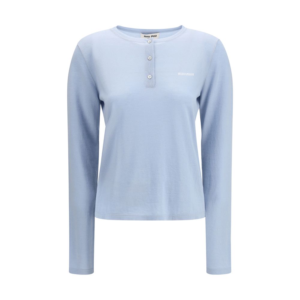 Miu Miu – T-shirt Henley en cachemire avec fermeture à boutons