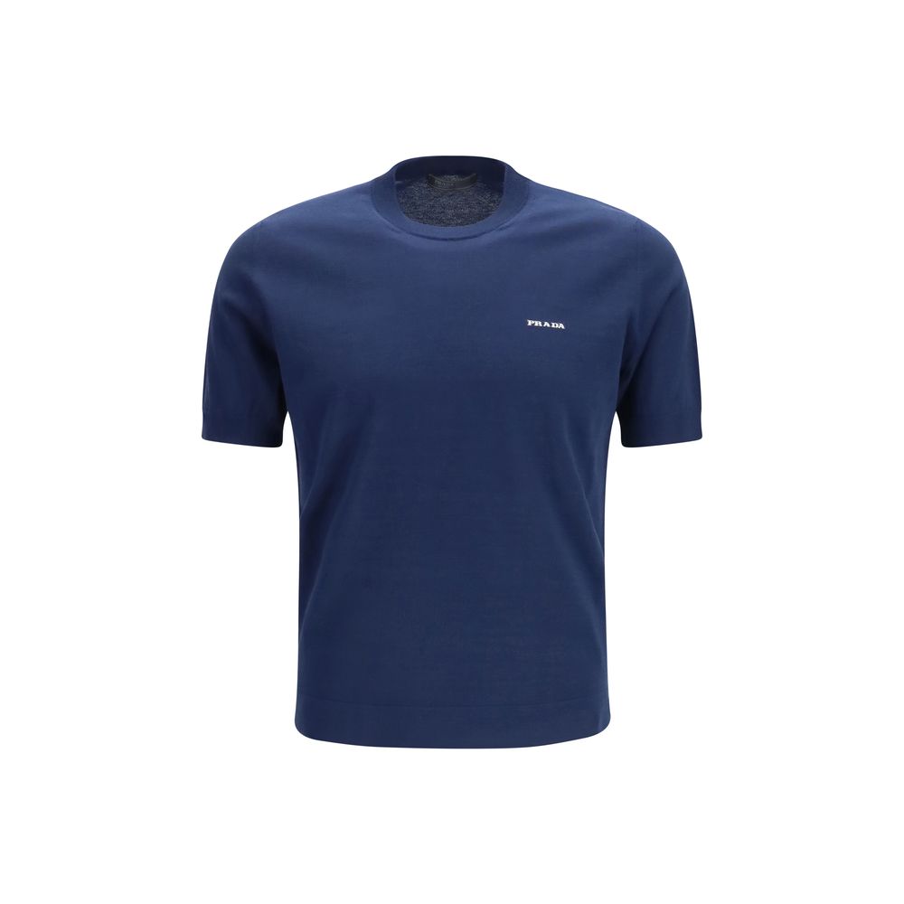Prada – Pull manches courtes en coton avec logo poitrine