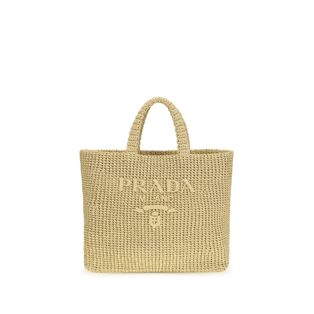 Prada – Cabas en raphia avec logo brodé